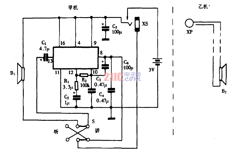 多路控制有线对讲机电路图-电压测量电路图-电子产品