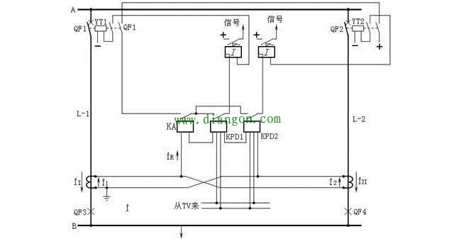 方向横联差动保护的原理图(一相的原理接线)