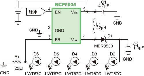 基于NCP5005的电感式LED驱动电路