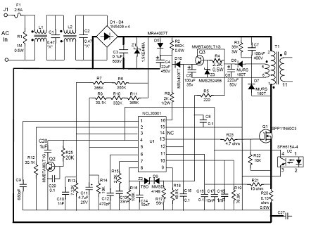 图2：NCL30001 CVCC 90 W演示板初级侧原理图