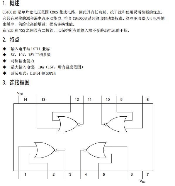 供应cd4001bp cd4001bd cd4001bm cd4001be hef4001bt 四2输入或非门