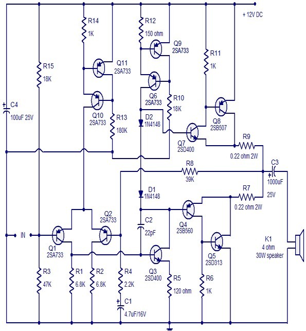 12V的AB类放大器电路设计,解决方案