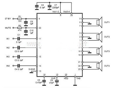 技术资料 电路图 音频电路 基于tda7384汽车音响功率放大器