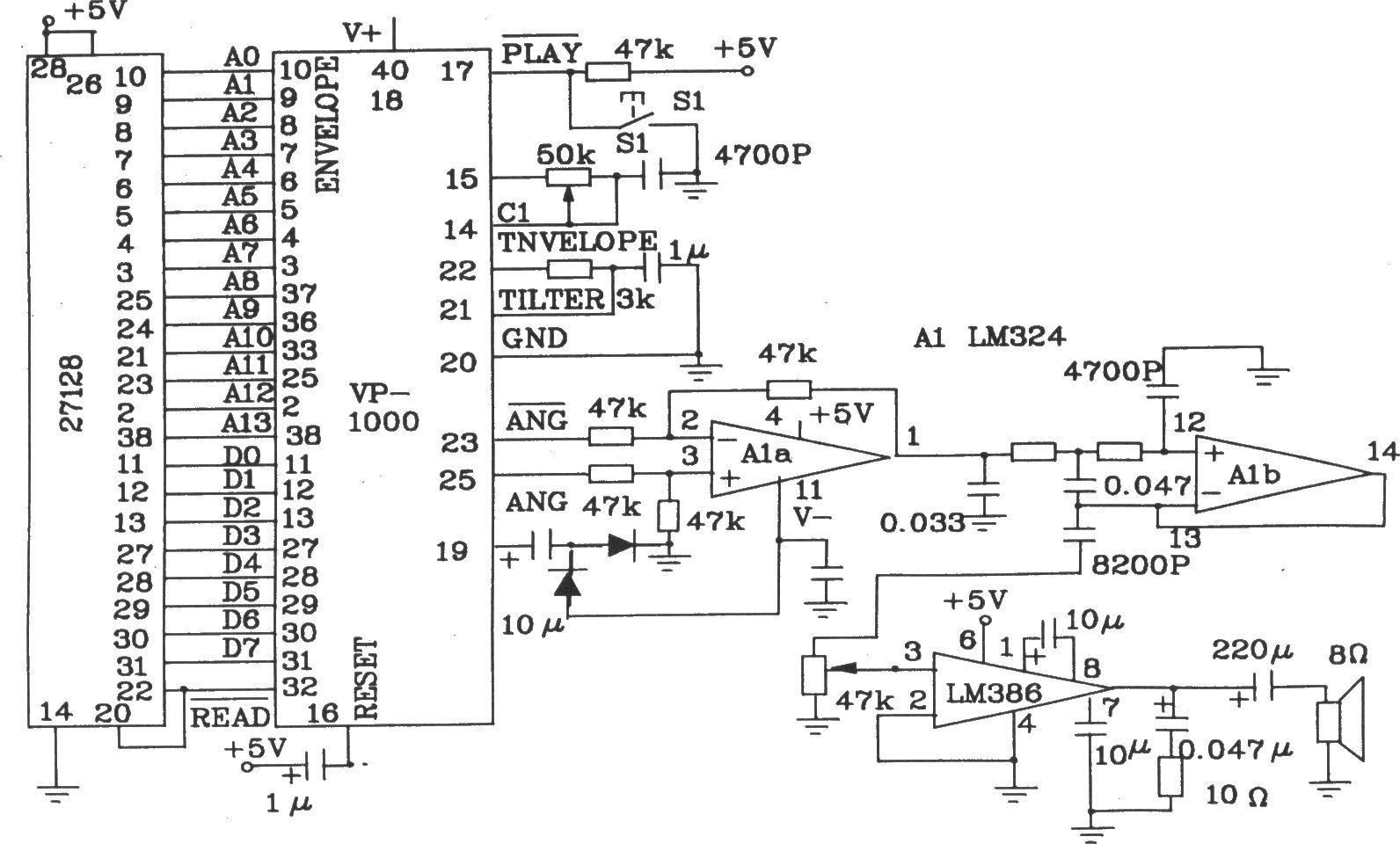语音合成芯片VP-1000应用电路图
