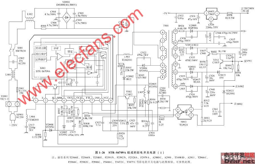 str-s6709a组成的彩电开关电源电路