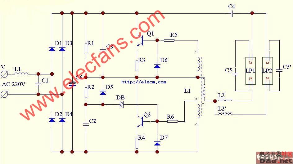 节能灯电子镇流器电路图