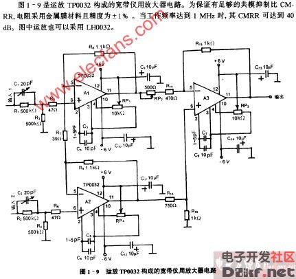 运放tp6032构成的快带效用放大器电路图