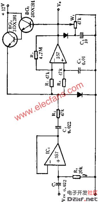 sf357运放构成的agc放除夜器电路图