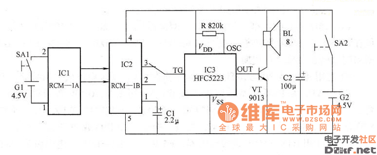 无线电遥控语音门铃电路原理图