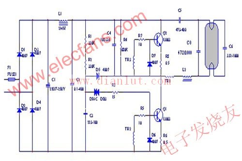 常见110v节能灯电子镇流器电路图