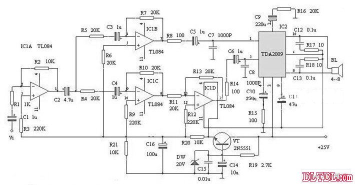 tda2009设计的btl功放电路
