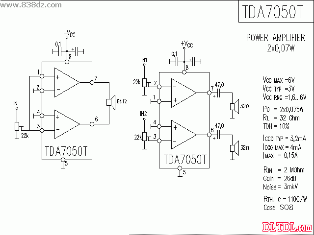 tda7050t功放电路图纸原理图