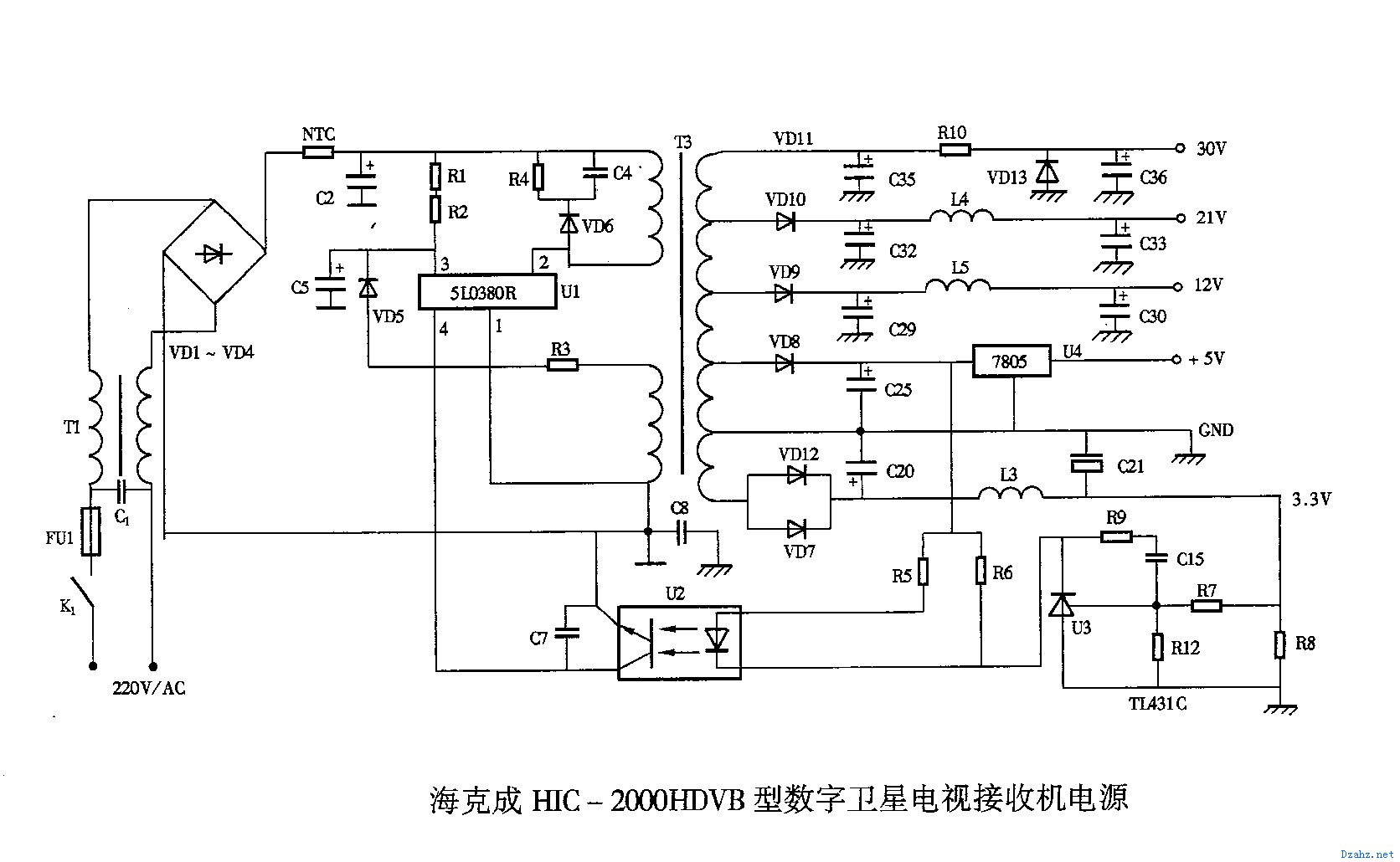 海克成hic-2000vb接收机电源_数字机顶盒电源电路_电子爱好者;; 