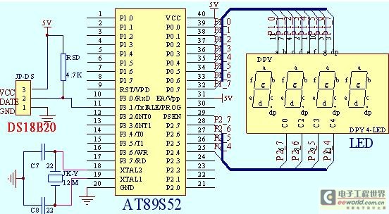 51单片机at89c52与ds18b20的接口电路及源代码_电子设计应用_电子设计产品方案--华强电子网