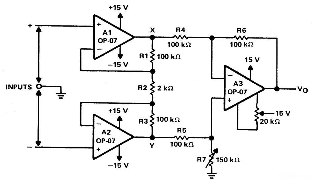 運算放大器a3也可叫做減法電路,它可將x點和y點之間的差分信號轉化成