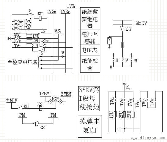 v相接地的35千伏电压互感器二次回路接线图