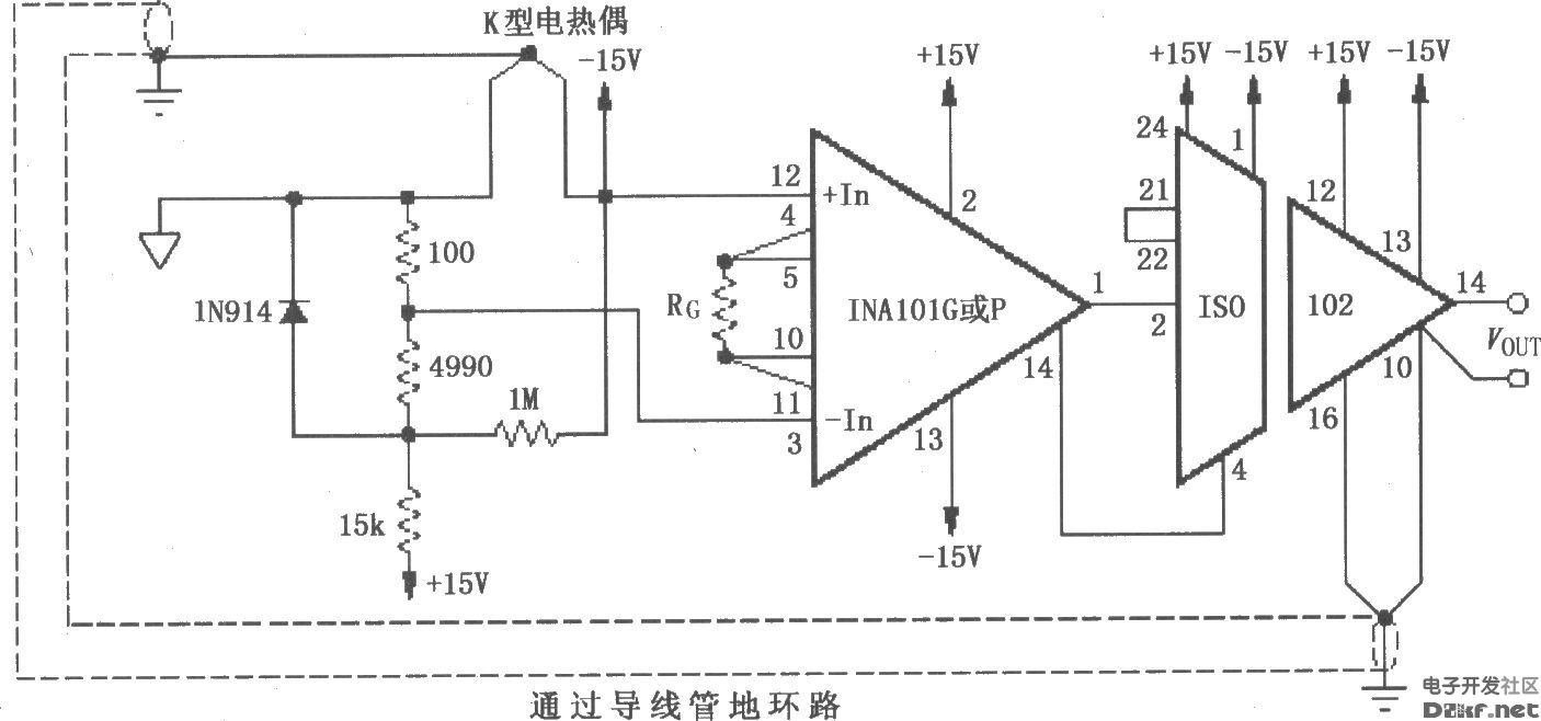 本电路以k型热电偶作为温度传感器