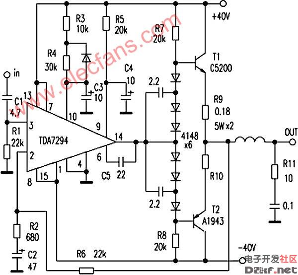 基於tda7294的無需調試膽味大功率功放原理及電路