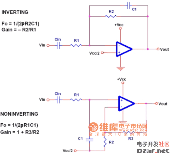 運算放大低通濾波器電路圖