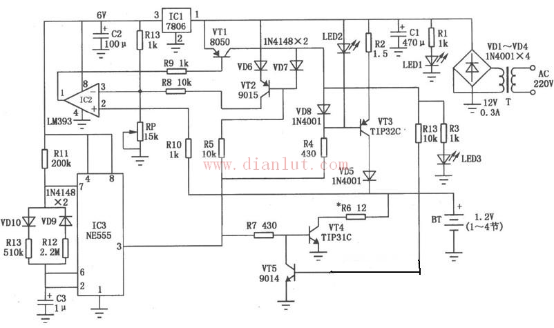 鎳鎘電池充電器( lm393 )電路圖