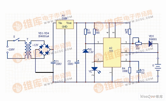 全自动镍镉电池充电器电路图(一)