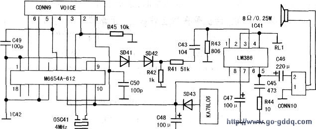 (8)語音電路 crp-d451f型電飯煲pcb板留有語音電路安裝位置,但並