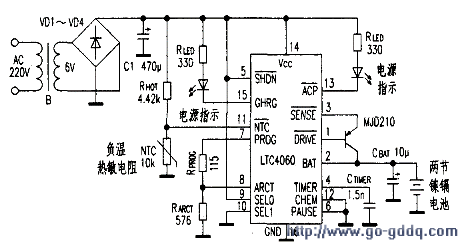 利用集成電路ltc4060充電器芯片構成的充電器電路