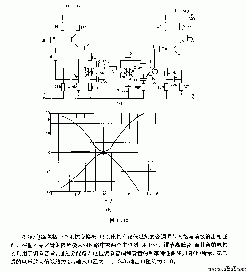 帶有音調和音量調節的低頻放大器電路